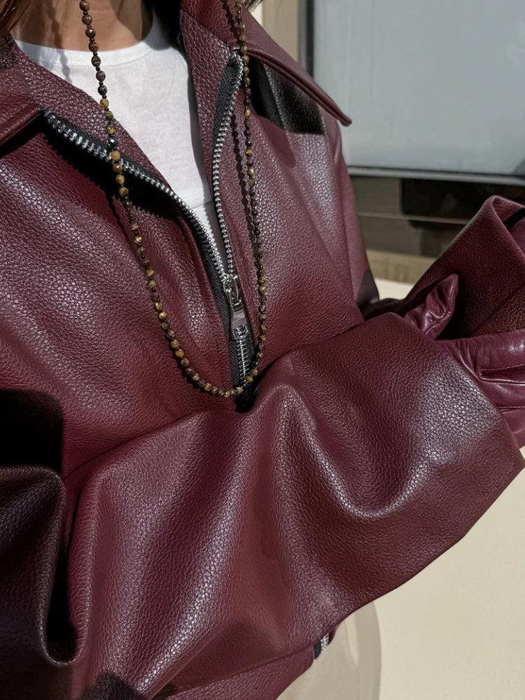 Style Core Aesthetics, New Style Trends - Faux Leather Burgundy Jacket Style Core Aesthetics, New Style Trends - Faux Leather Burgundy Jacket