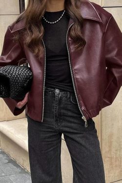 Style Core Aesthetics, New Style Trends - Faux Leather Burgundy Jacket