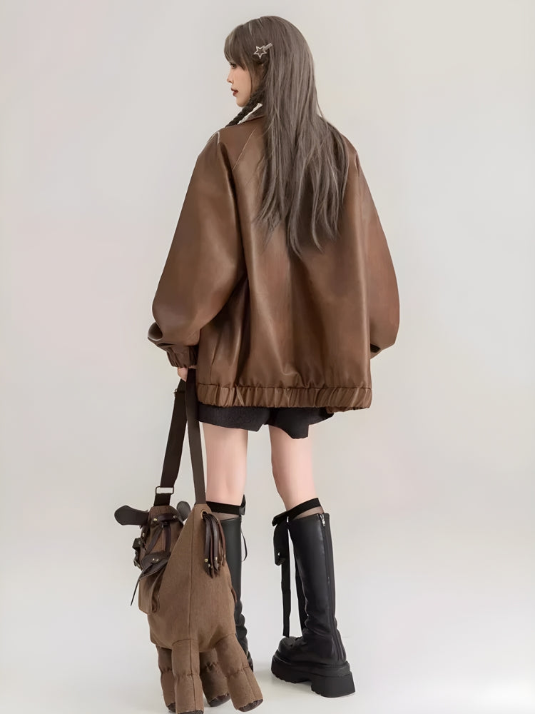 Style Core Aesthetics, New Style Trends - Faux Leather Oversized Jacket Style Core Aesthetics, New Style Trends - Faux Leather Oversized Jacket
