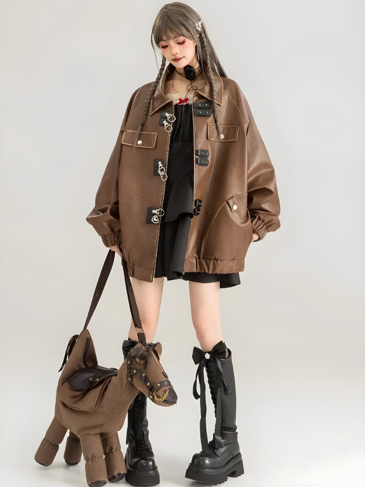 Style Core Aesthetics, New Style Trends - Faux Leather Oversized Jacket Style Core Aesthetics, New Style Trends - Faux Leather Oversized Jacket
