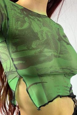 Style Core Aesthetics, New Style Trends - Flared Sleeve Mesh Crop Top