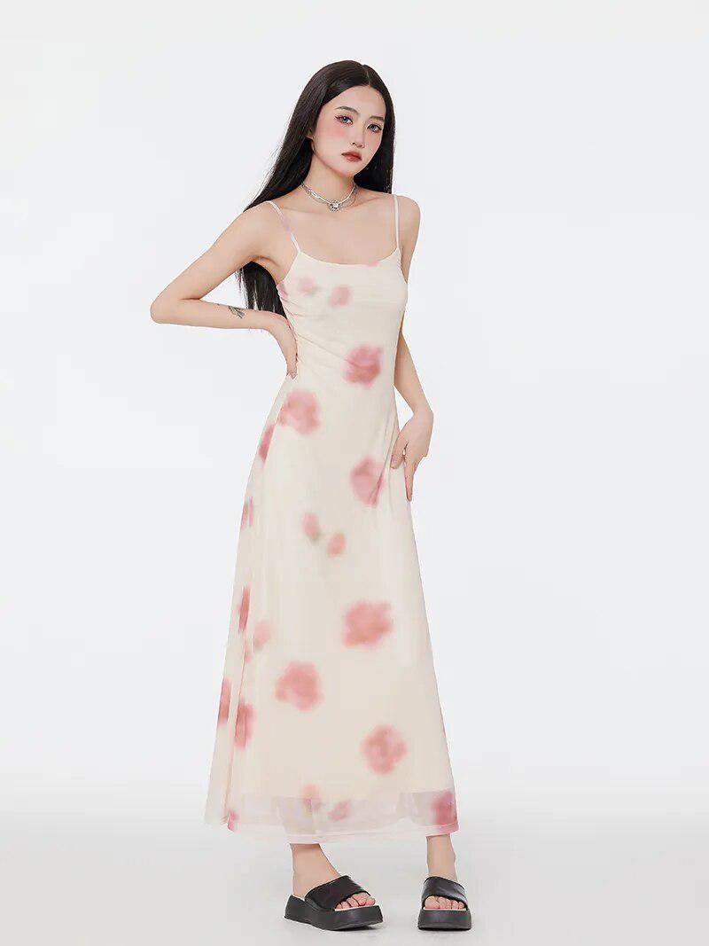 Style Core Aesthetics, New Style Trends - Floral Mesh Spaghetti Strap Maxi Dress Style Core Aesthetics, New Style Trends - Floral Mesh Spaghetti Strap Maxi Dress