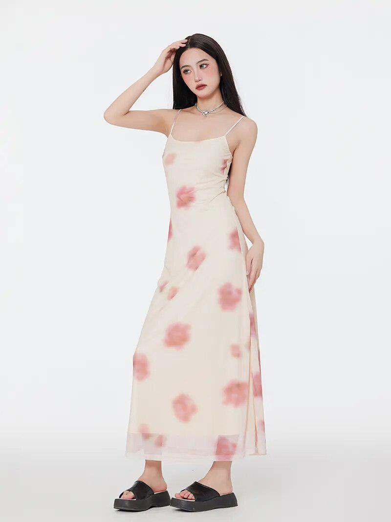 Style Core Aesthetics, New Style Trends - Floral Mesh Spaghetti Strap Maxi Dress Style Core Aesthetics, New Style Trends - Floral Mesh Spaghetti Strap Maxi Dress