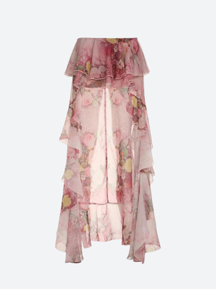 Style Core Aesthetics, New Style Trends - Floral Ruffled Mesh Mullet Skirt Style Core Aesthetics, New Style Trends - Floral Ruffled Mesh Mullet Skirt