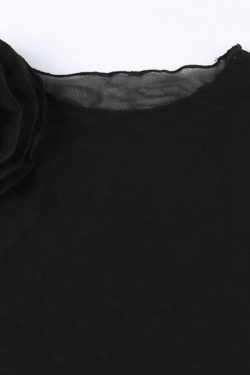 Style Core Aesthetics, New Style Trends - Flower Embellish Sheer Mesh Cropped Tank Top