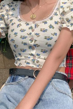 Style Core Aesthetics, New Style Trends - Foral Sin Ribbed Top