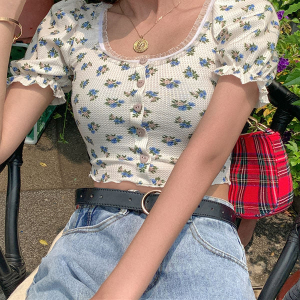 Style Core Aesthetics, New Style Trends - Foral Sin Ribbed Top Style Core Aesthetics, New Style Trends - Foral Sin Ribbed Top