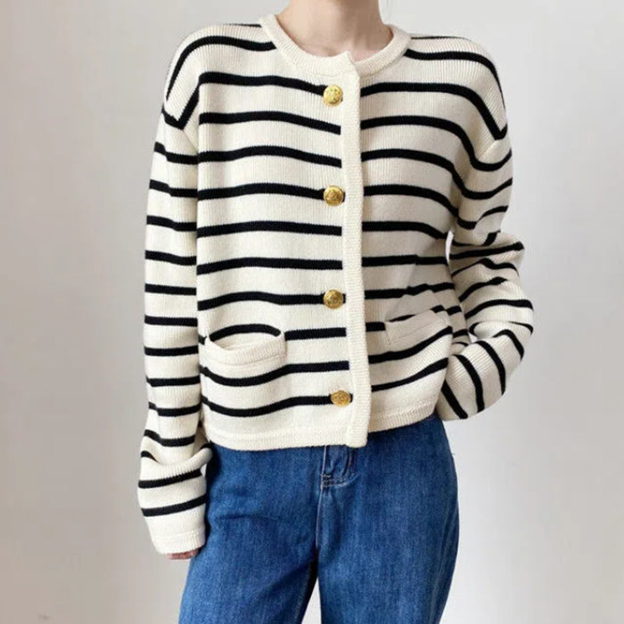 Style Core Aesthetics, New Style Trends - French Girl Striped Cardigan Style Core Aesthetics, New Style Trends - French Girl Striped Cardigan