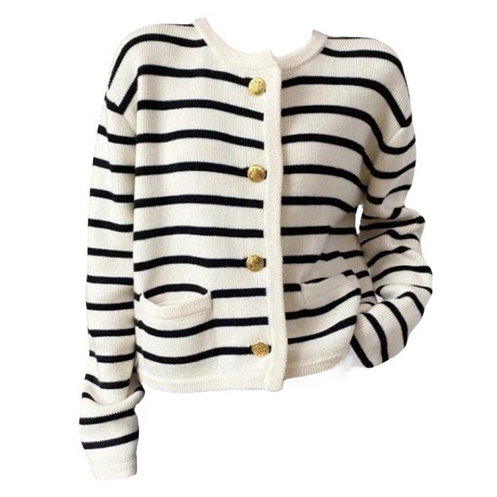 Style Core Aesthetics, New Style Trends - French Girl Striped Cardigan Style Core Aesthetics, New Style Trends - French Girl Striped Cardigan
