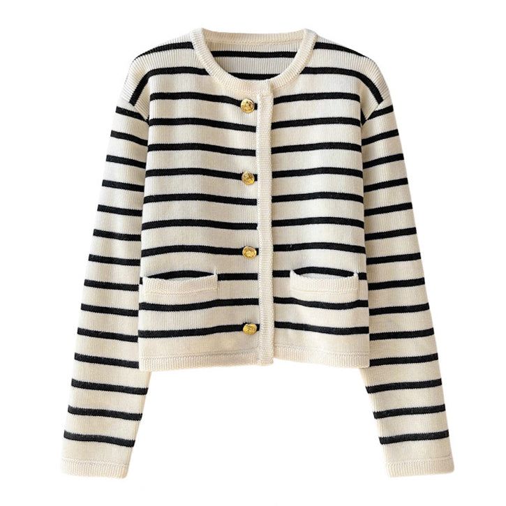 Style Core Aesthetics, New Style Trends - French Girl Striped Cardigan Style Core Aesthetics, New Style Trends - French Girl Striped Cardigan