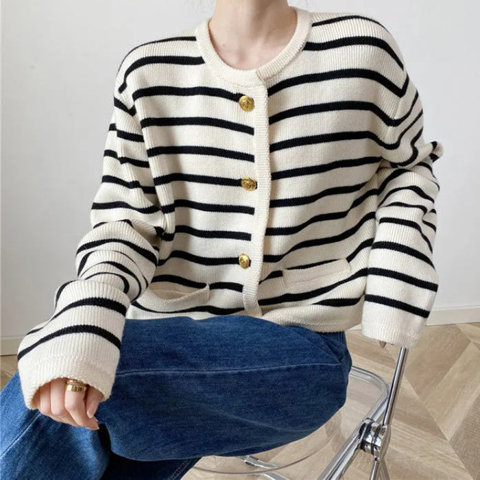 Style Core Aesthetics, New Style Trends - French Girl Striped Cardigan Style Core Aesthetics, New Style Trends - French Girl Striped Cardigan