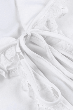 Style Core Aesthetics, New Style Trends - Frill Trim Lace Up White Tank Top