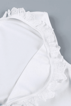 Style Core Aesthetics, New Style Trends - Frill Trim Lace Up White Tank Top