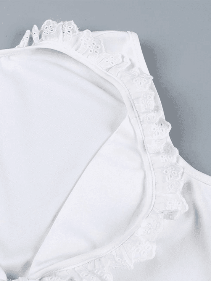 Style Core Aesthetics, New Style Trends - Frill Trim Lace Up White Tank Top Style Core Aesthetics, New Style Trends - Frill Trim Lace Up White Tank Top