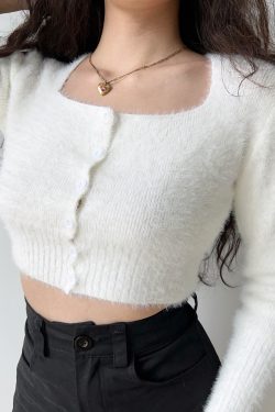 Style Core Aesthetics, New Style Trends - Fuzzy Cropped Cardigan