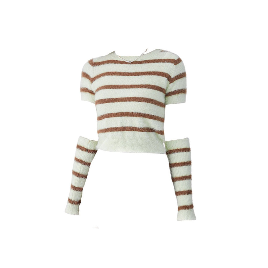 Style Core Aesthetics, New Style Trends - Fuzzy Striped Top + Gloves Set Style Core Aesthetics, New Style Trends - Fuzzy Striped Top + Gloves Set