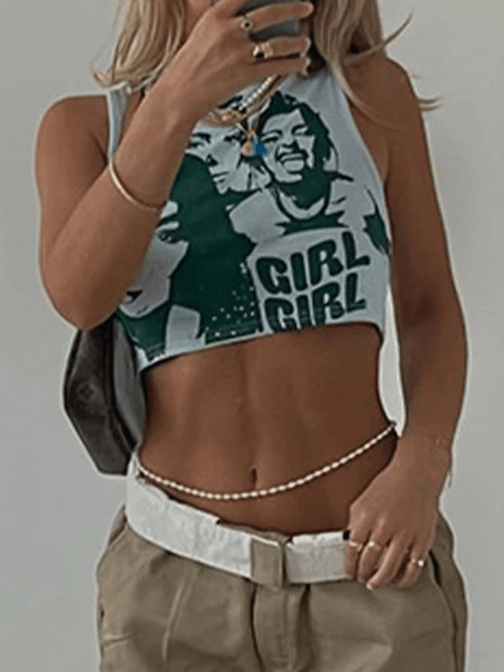 Style Core Aesthetics, New Style Trends - Girl Print Rib Cropped Tank Top Style Core Aesthetics, New Style Trends - Girl Print Rib Cropped Tank Top