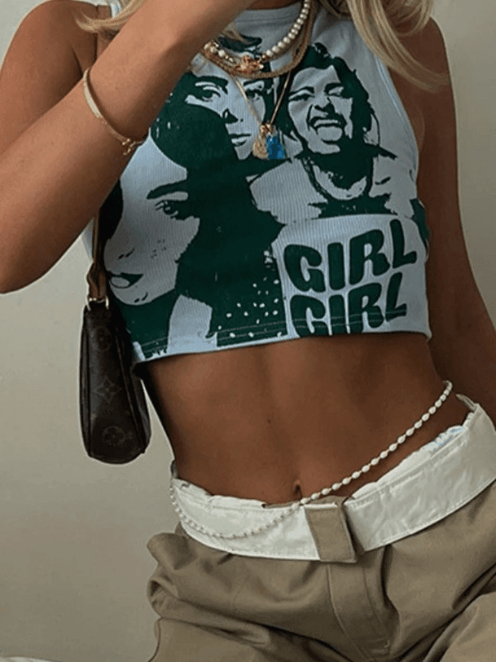 Style Core Aesthetics, New Style Trends - Girl Print Rib Cropped Tank Top Style Core Aesthetics, New Style Trends - Girl Print Rib Cropped Tank Top