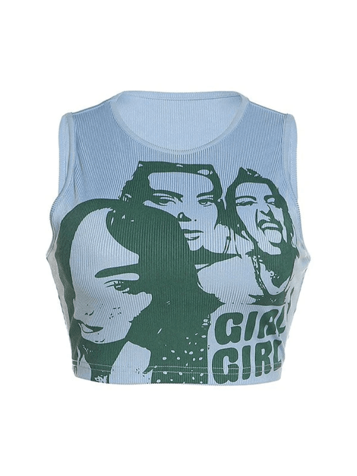 Style Core Aesthetics, New Style Trends - Girl Print Rib Cropped Tank Top Style Core Aesthetics, New Style Trends - Girl Print Rib Cropped Tank Top