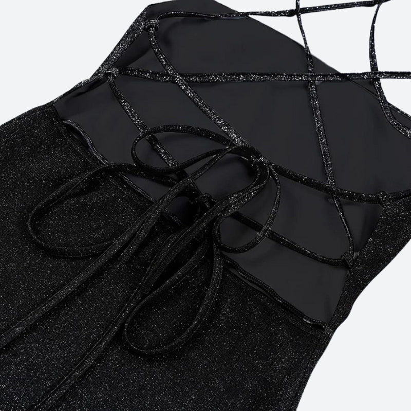 Style Core Aesthetics, New Style Trends - Glitter Backless Mini Dress Style Core Aesthetics, New Style Trends - Glitter Backless Mini Dress