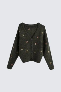 Style Core Aesthetics, New Style Trends - Goblincore Leaf Embroidery Cardigan