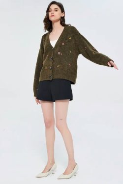 Style Core Aesthetics, New Style Trends - Goblincore Leaf Embroidery Cardigan