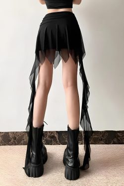Style Core Aesthetics, New Style Trends - Goth Asymmetrical Mesh Mini Skirt