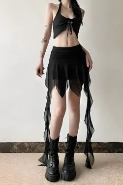 Style Core Aesthetics, New Style Trends - Goth Asymmetrical Mesh Mini Skirt