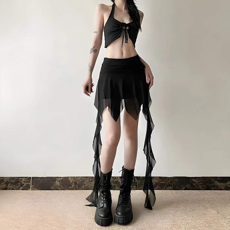Style Core Aesthetics, New Style Trends - Goth Asymmetrical Mesh Mini Skirt Style Core Aesthetics, New Style Trends - Goth Asymmetrical Mesh Mini Skirt
