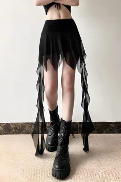 Style Core Aesthetics, New Style Trends - Goth Asymmetrical Mesh Mini Skirt