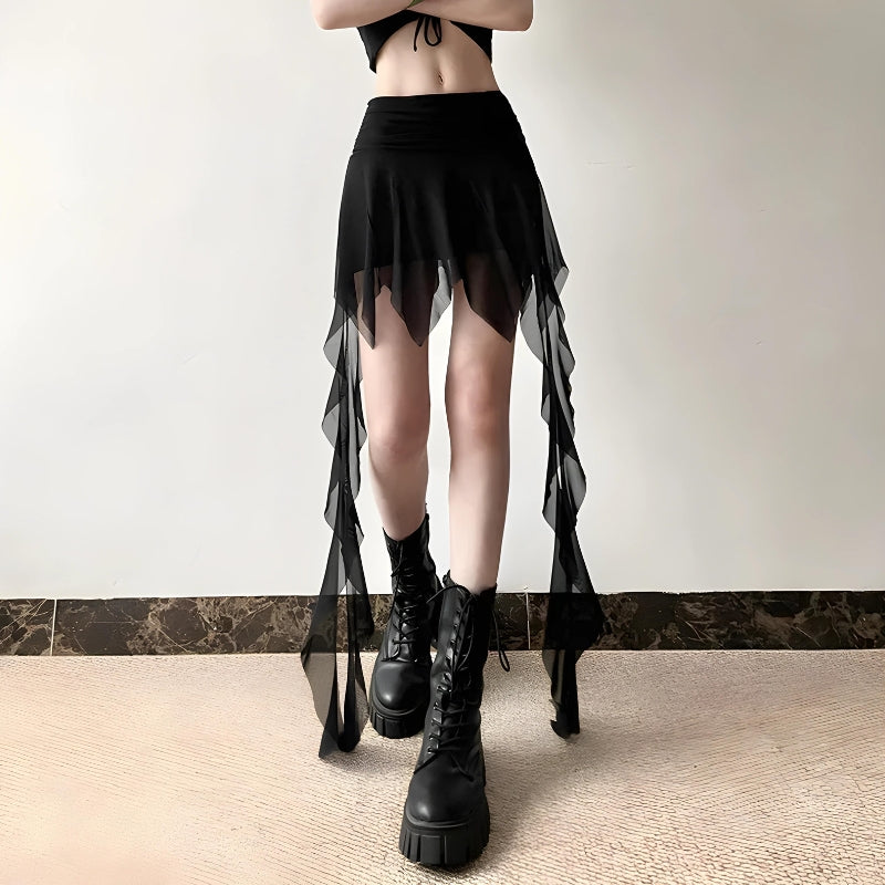 Style Core Aesthetics, New Style Trends - Goth Asymmetrical Mesh Mini Skirt Style Core Aesthetics, New Style Trends - Goth Asymmetrical Mesh Mini Skirt