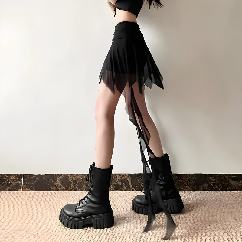 Style Core Aesthetics, New Style Trends - Goth Asymmetrical Mesh Mini Skirt Style Core Aesthetics, New Style Trends - Goth Asymmetrical Mesh Mini Skirt