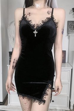 Style Core Aesthetics, New Style Trends - Goth Cross Detail Mini Dress