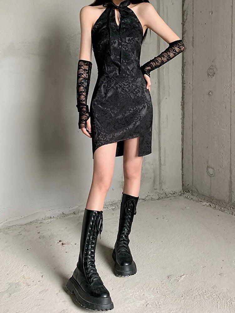 Style Core Aesthetics, New Style Trends - Goth Halter Mini Dress Style Core Aesthetics, New Style Trends - Goth Halter Mini Dress