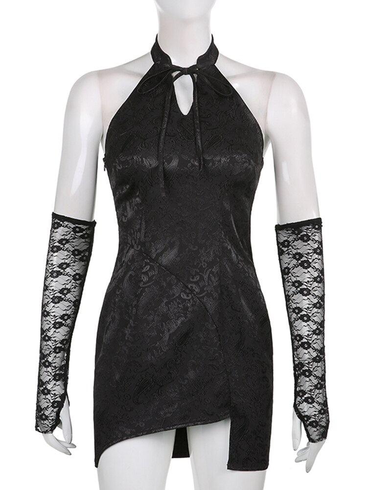 Style Core Aesthetics, New Style Trends - Goth Halter Mini Dress Style Core Aesthetics, New Style Trends - Goth Halter Mini Dress