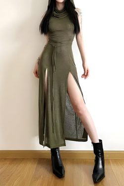 Style Core Aesthetics, New Style Trends - Goth Hooded Cut Out Back Midi Dress