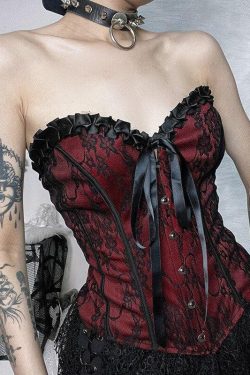 Style Core Aesthetics, New Style Trends - Goth Ribbon Detailed Corset Top