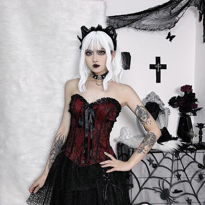 Style Core Aesthetics, New Style Trends - Goth Ribbon Detailed Corset Top Style Core Aesthetics, New Style Trends - Goth Ribbon Detailed Corset Top