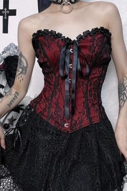 Style Core Aesthetics, New Style Trends - Goth Ribbon Detailed Corset Top