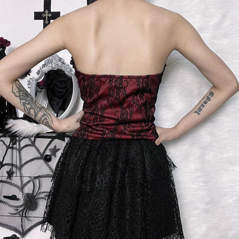 Style Core Aesthetics, New Style Trends - Goth Ribbon Detailed Corset Top Style Core Aesthetics, New Style Trends - Goth Ribbon Detailed Corset Top