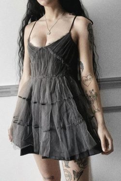 Style Core Aesthetics, New Style Trends - Goth Strap Patchwork Mini Dress