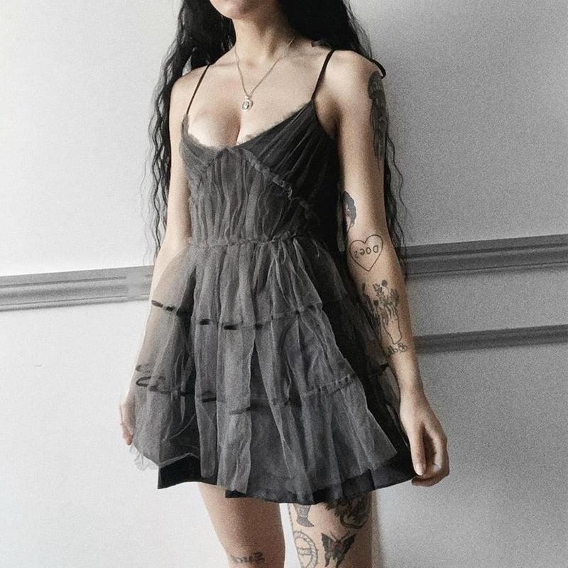 Style Core Aesthetics, New Style Trends - Goth Strap Patchwork Mini Dress Style Core Aesthetics, New Style Trends - Goth Strap Patchwork Mini Dress