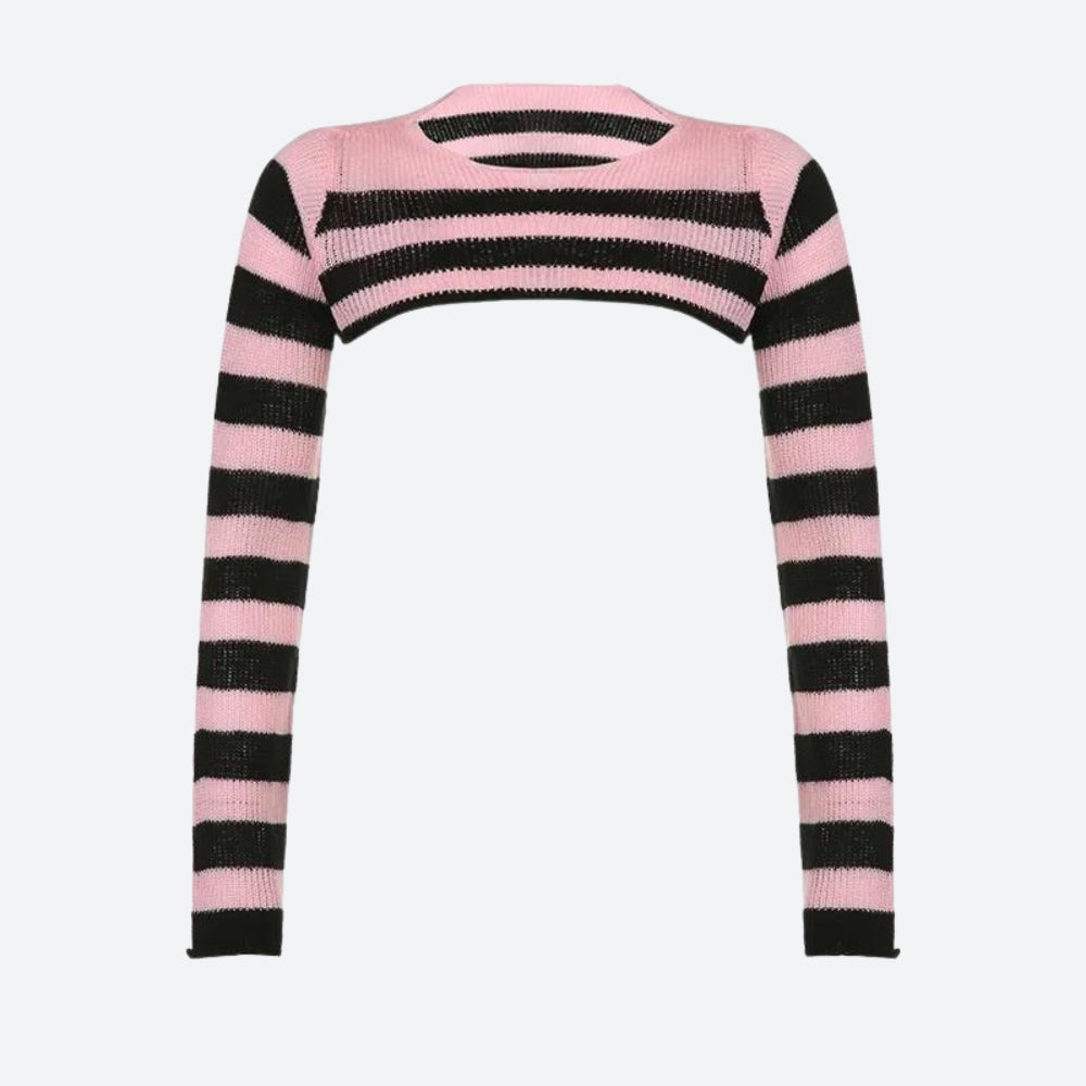Style Core Aesthetics, New Style Trends - Goth Striped Knitted Shrug Sweater Style Core Aesthetics, New Style Trends - Goth Striped Knitted Shrug Sweater