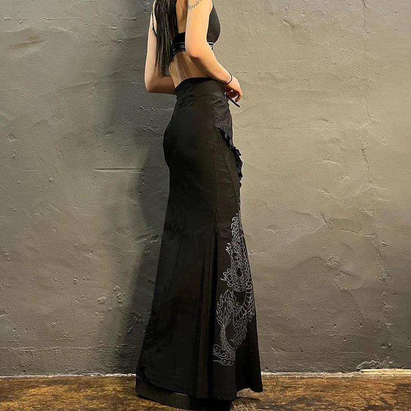 Style Core Aesthetics, New Style Trends - Gothic Dragon Printed Midi Skirt Style Core Aesthetics, New Style Trends - Gothic Dragon Printed Midi Skirt