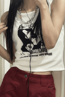 Style Core Aesthetics, New Style Trends - Gothic Punk Printed Rib Crop Tank Top