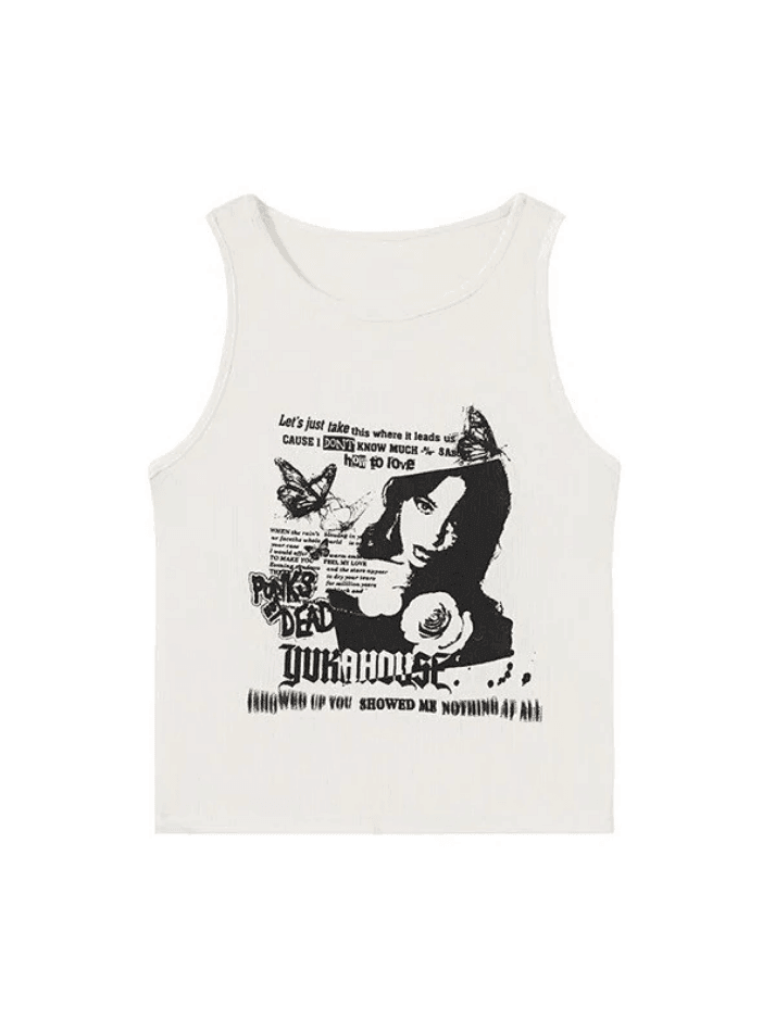 Style Core Aesthetics, New Style Trends - Gothic Punk Printed Rib Crop Tank Top Style Core Aesthetics, New Style Trends - Gothic Punk Printed Rib Crop Tank Top