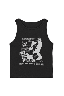 Style Core Aesthetics, New Style Trends - Gothic Punk Printed Rib Crop Tank Top