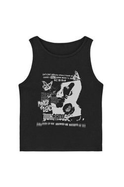 Style Core Aesthetics, New Style Trends - Gothic Punk Printed Rib Crop Tank Top