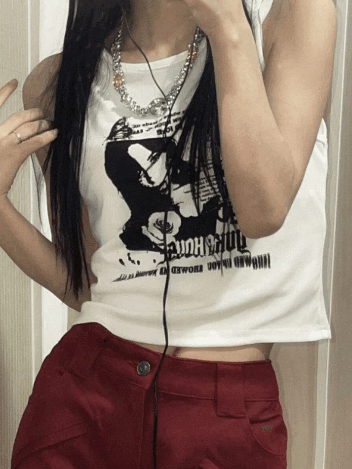 Style Core Aesthetics, New Style Trends - Gothic Punk Printed Rib Crop Tank Top Style Core Aesthetics, New Style Trends - Gothic Punk Printed Rib Crop Tank Top