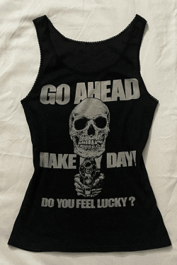 Style Core Aesthetics, New Style Trends - Gothic Punk Skull Print Tank Top